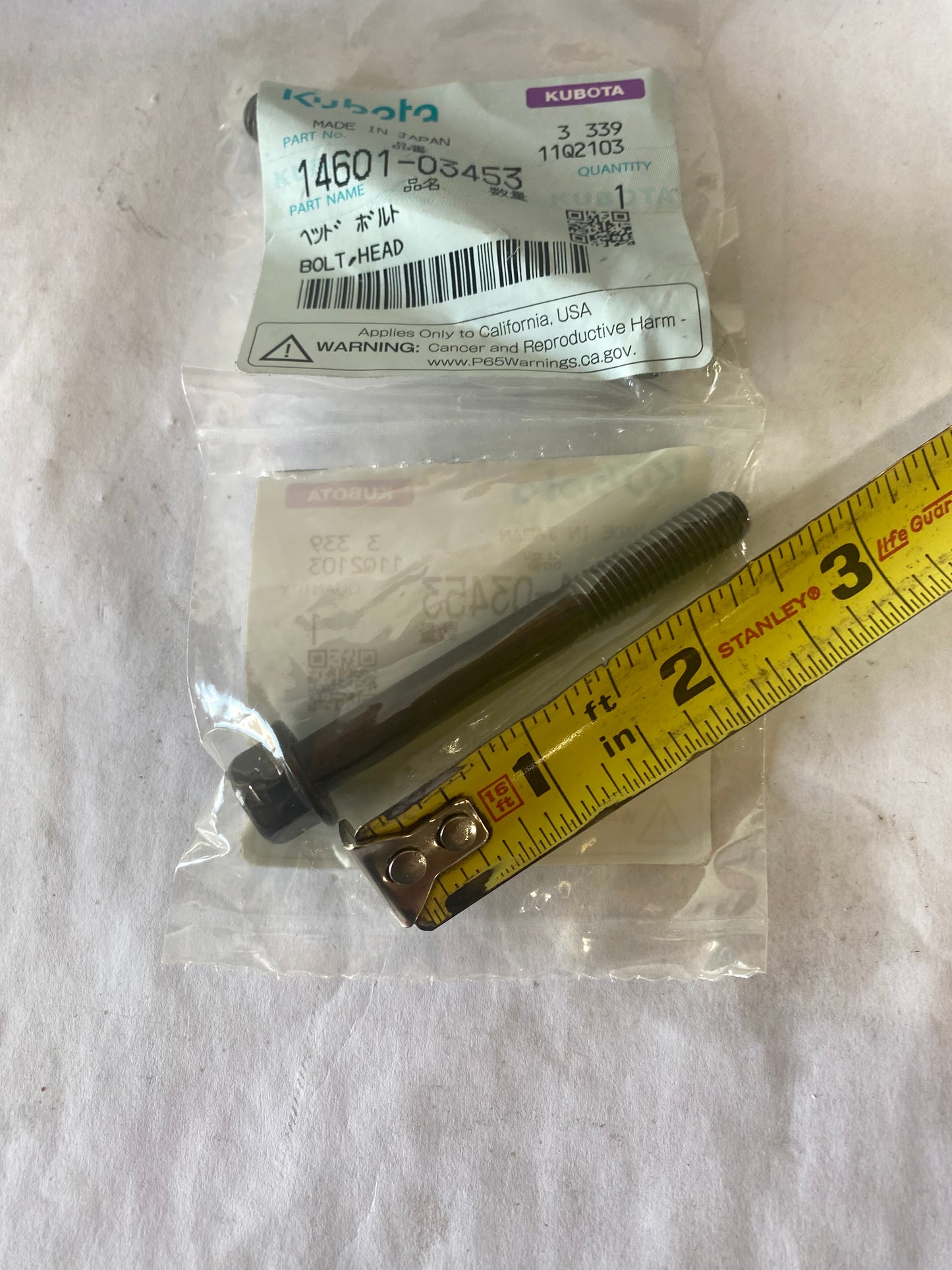 Kubota OEM Part 14601-03450 Bolt Cylinder Head Bolt