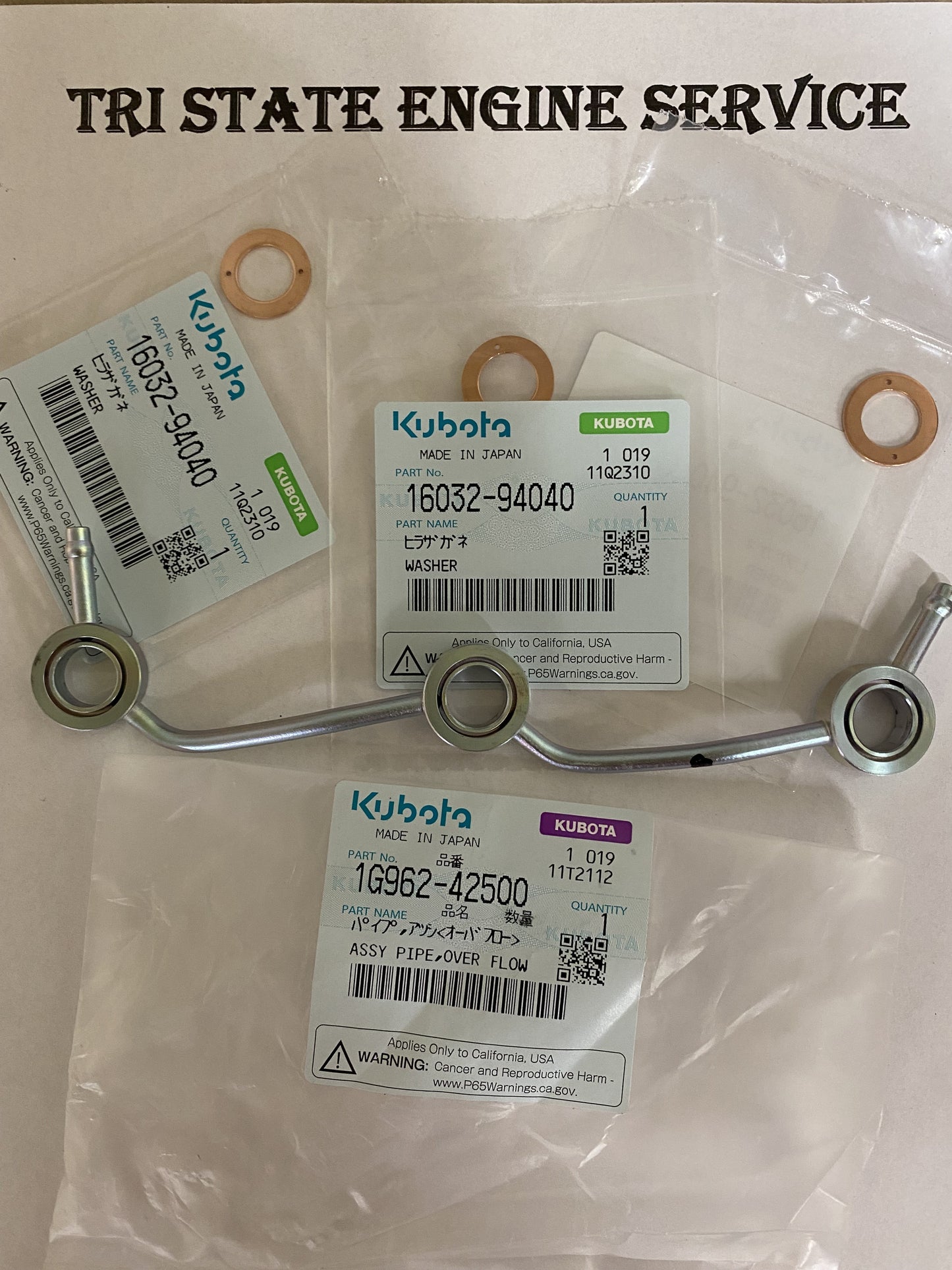 GENUINE OEM KUBOTA FUEL RETURN PIPE 1G962-42500 D902 ENGINES