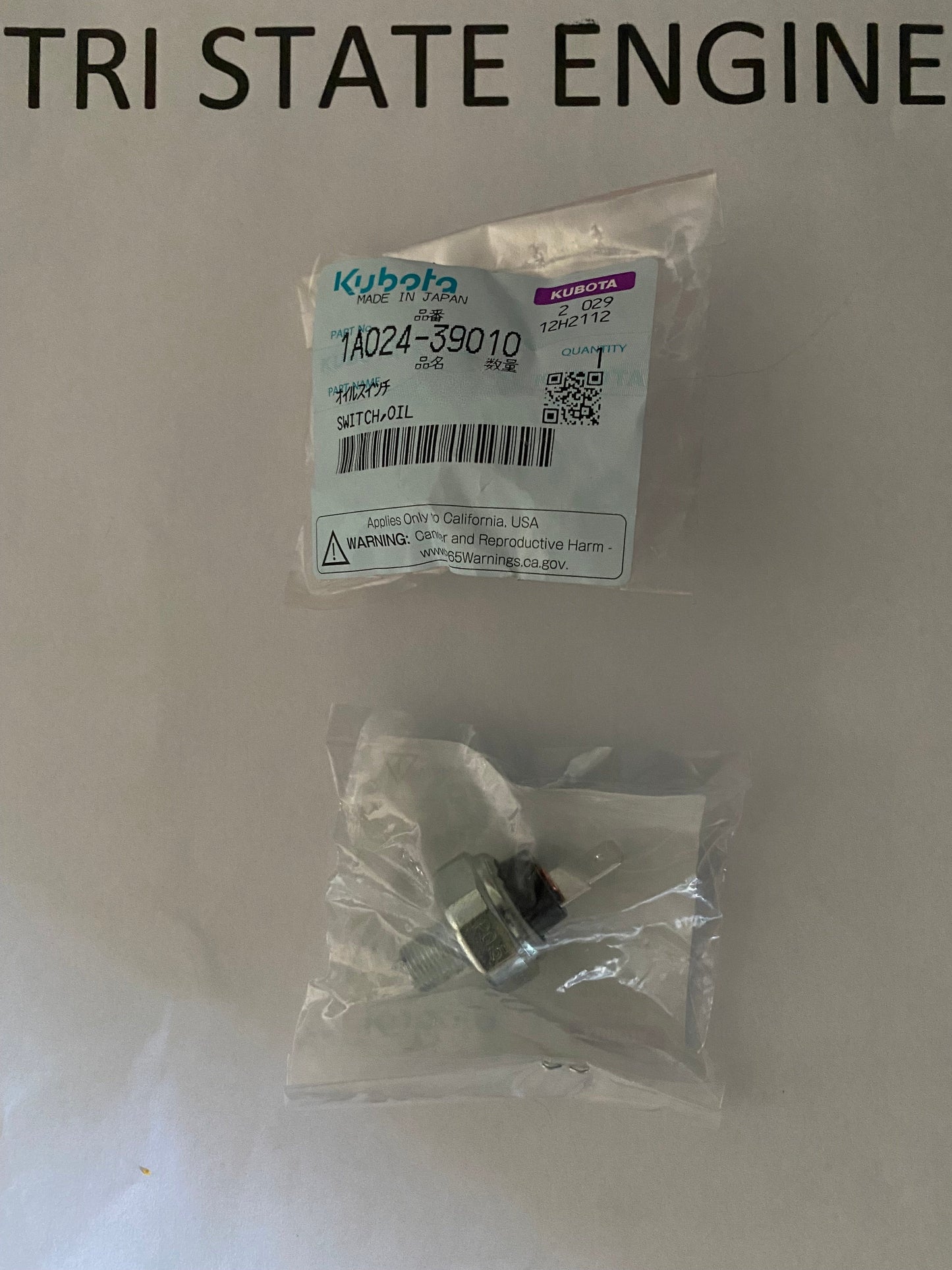 Genuine OEM Kubota Oil Pressure Switch Item # 1A024-39010 Single Spade