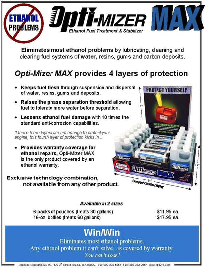Opti-mizer MAX 60612 1.4 fl Oz Ethanol Fuel Treatment with Stabilizer Opti Brand