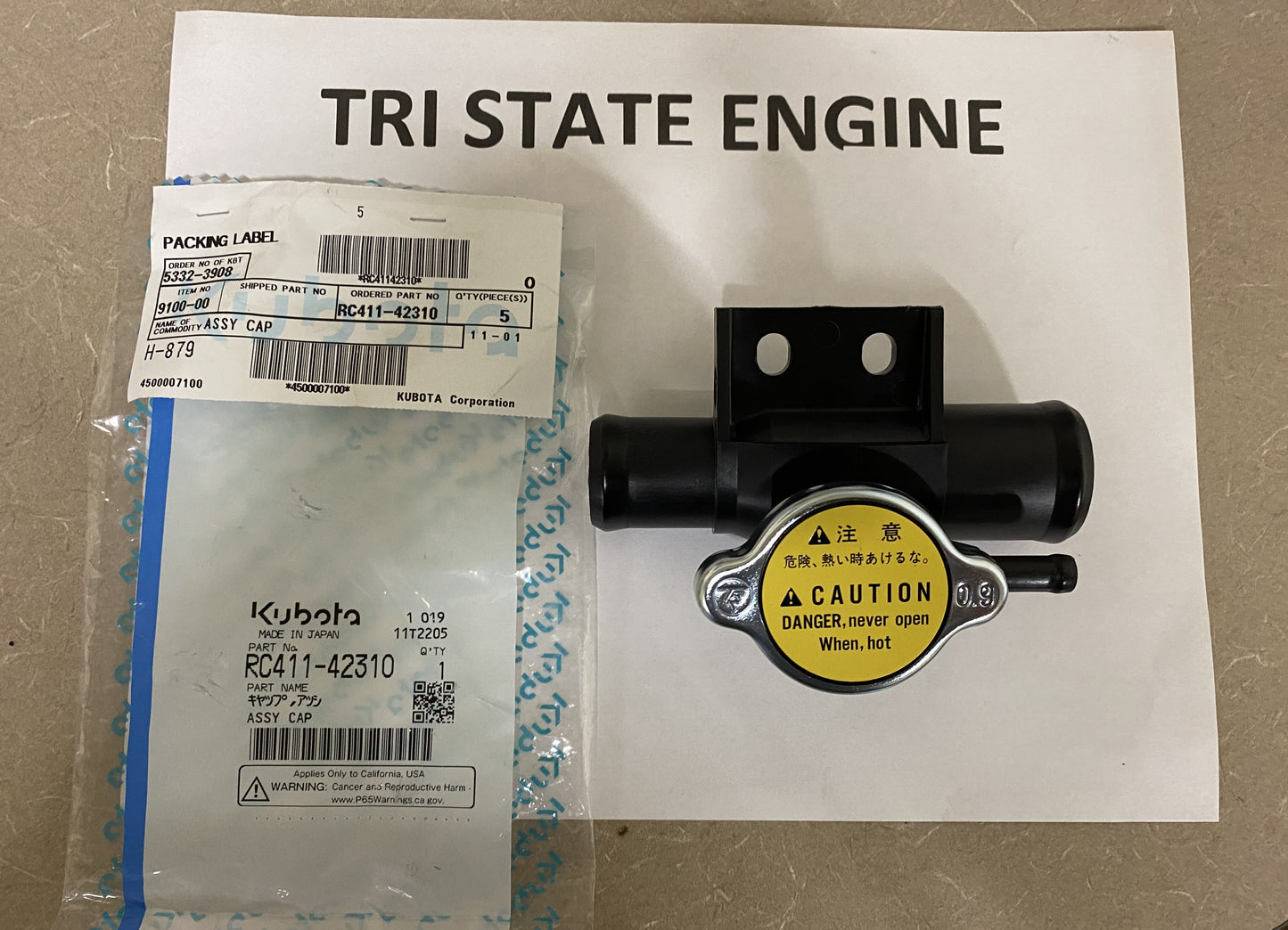 Genuine OEM Kubota Generator Radiator Cap Assembly Coolant Neck RC411-42310